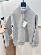 Grey Cotton Plain Half-Zip - Men's