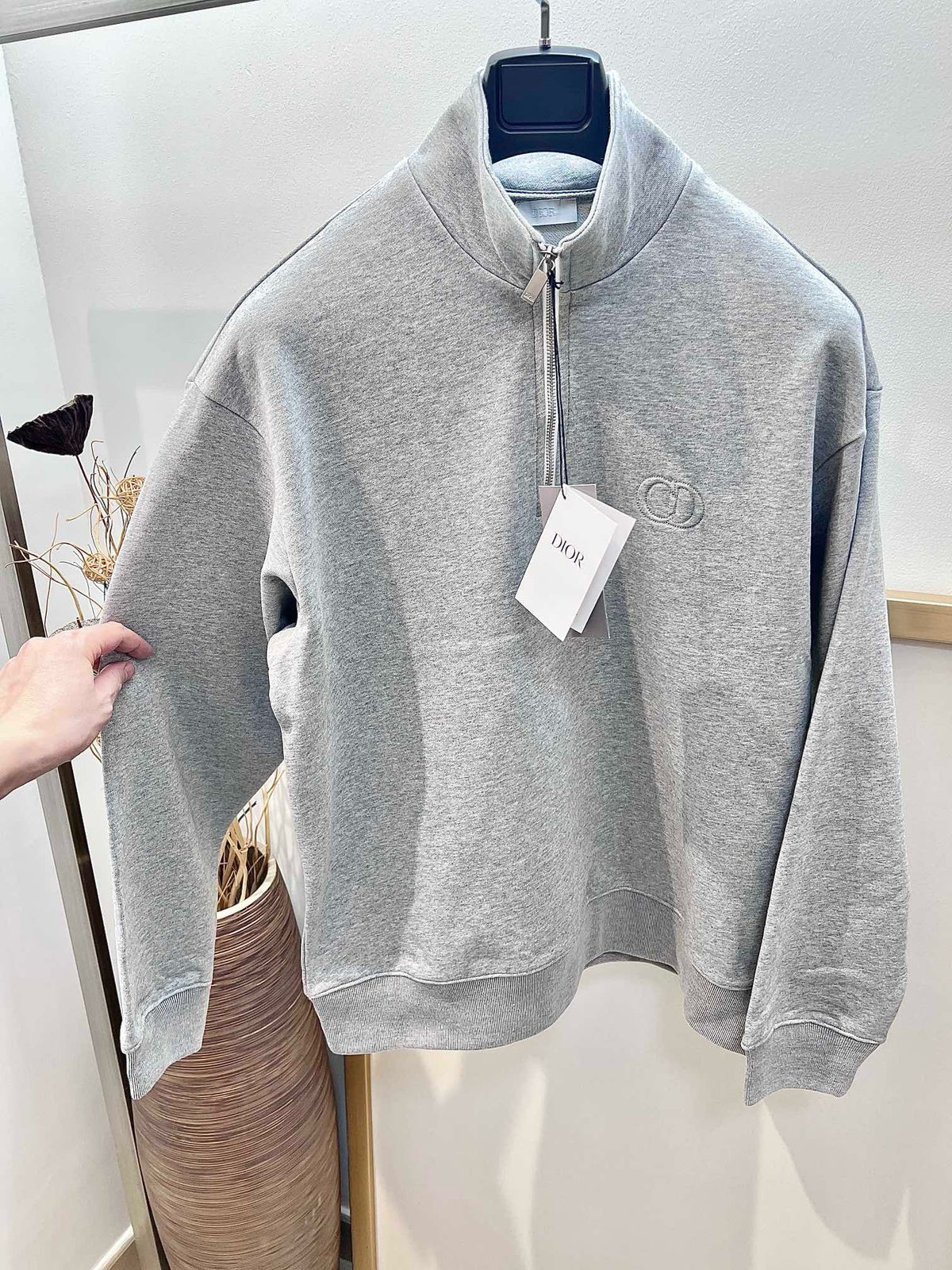 Grey Cotton Plain Half-Zip - Men's
