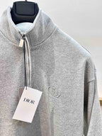 Grey Cotton Plain Half-Zip - Men's