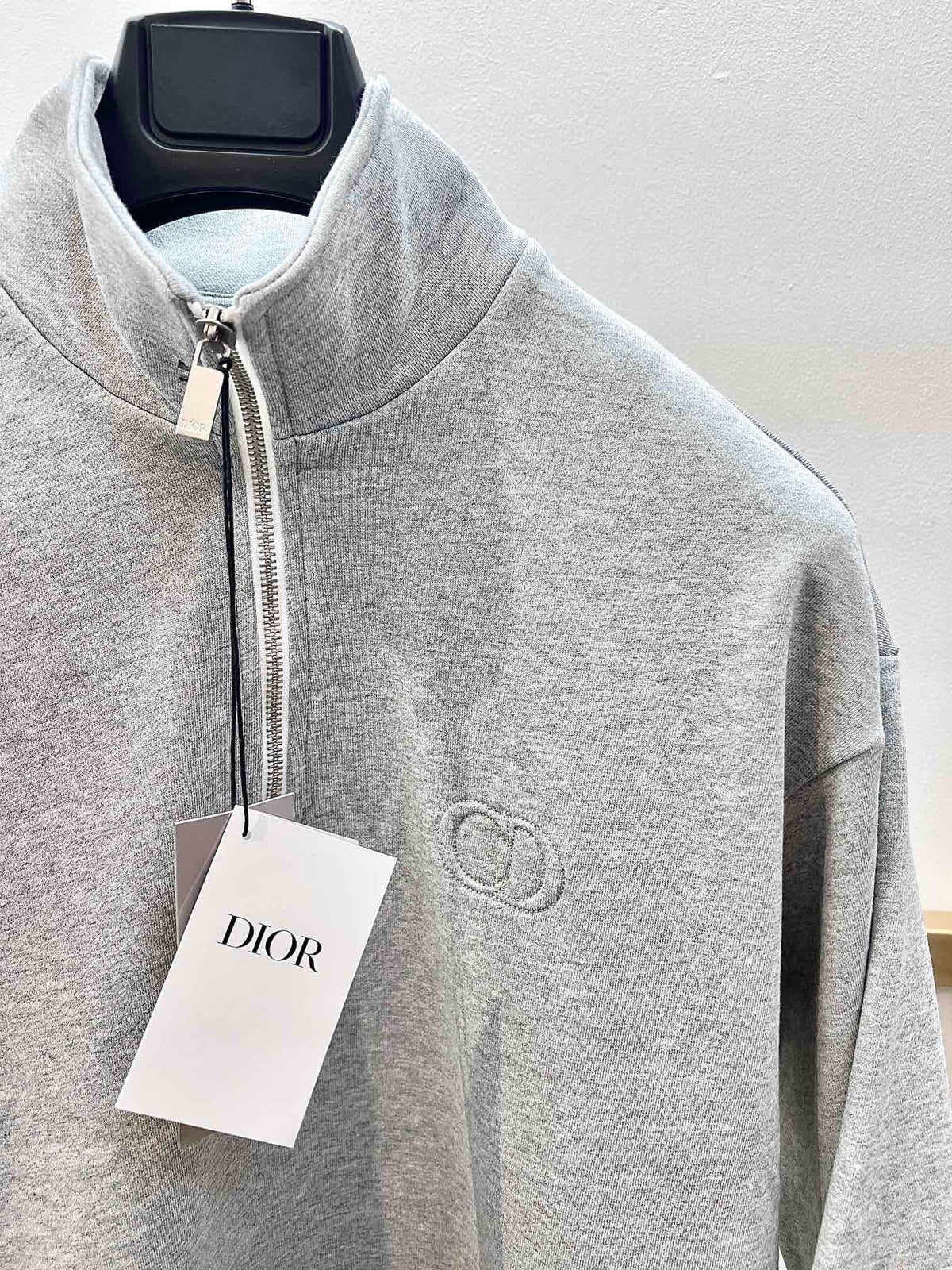 Grey Cotton Plain Half-Zip - Men's