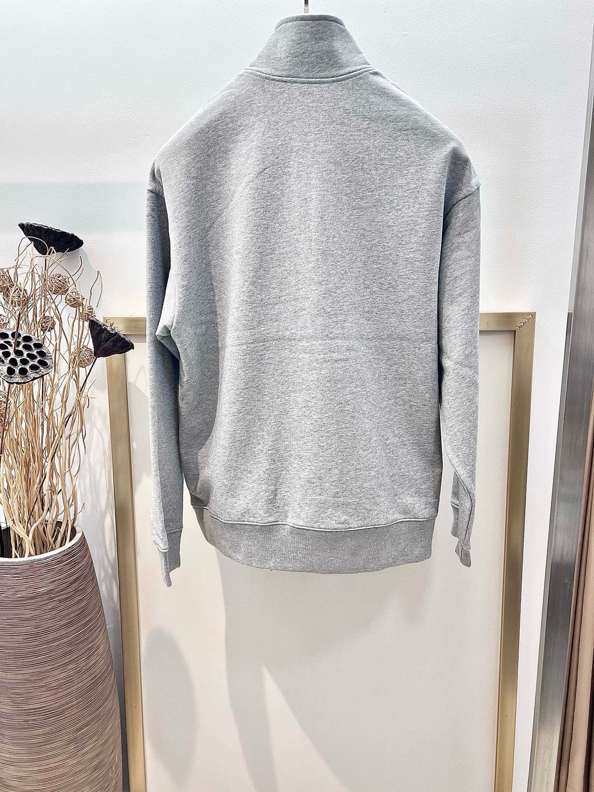 Grey Cotton Plain Half-Zip - Men's