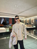 Cream Cotton Allover Print Long-Sleeve - Men's
