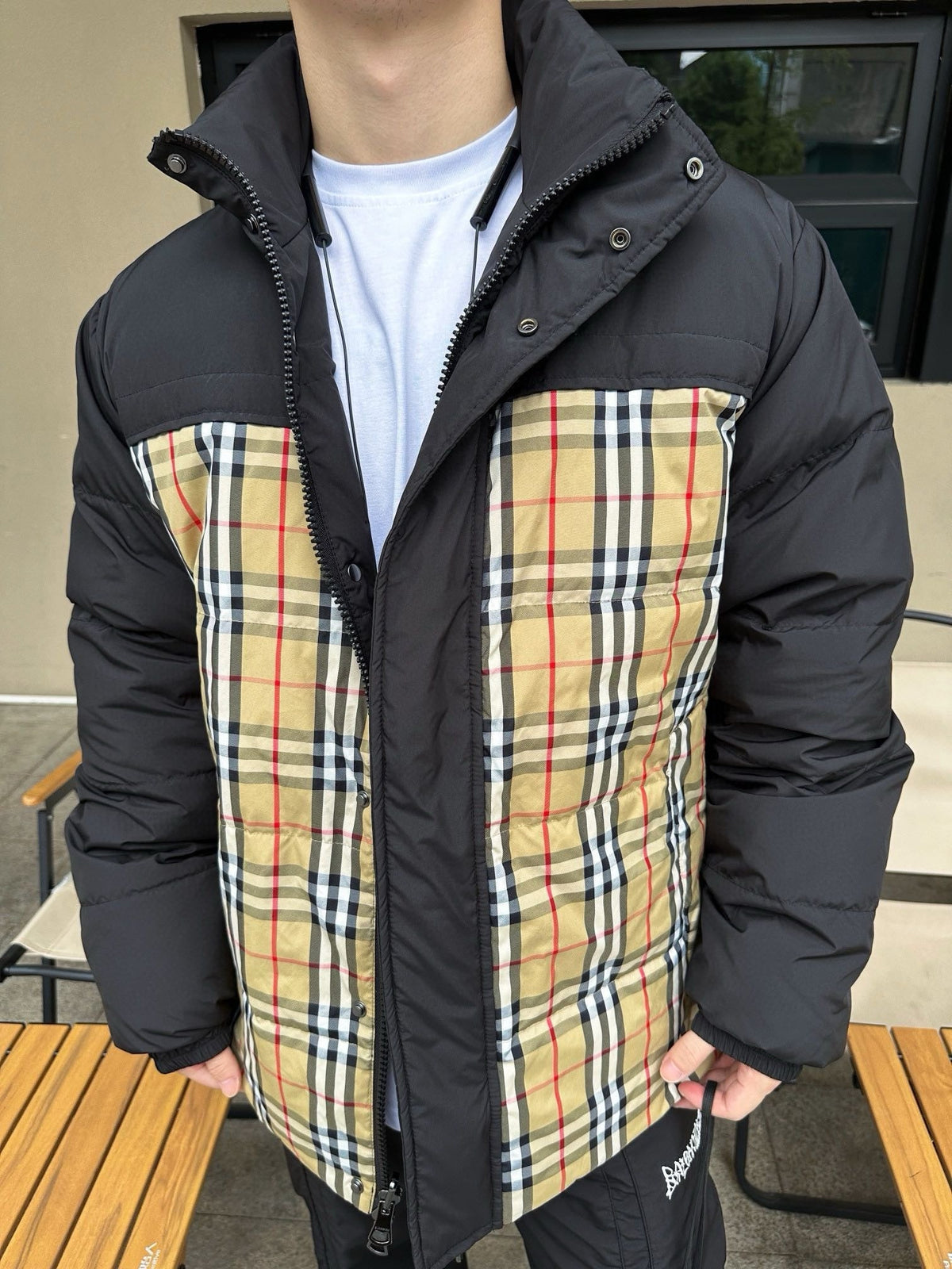 Check Panel Puffer Jacket - Men's