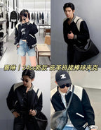 Black Wool Shoulder Panel Varsity - Men's