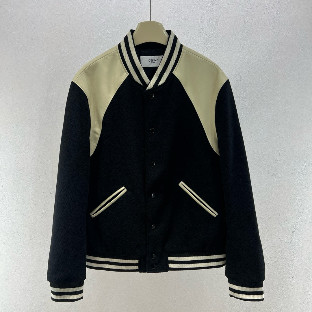 Black Wool Shoulder Panel Varsity - Men's
