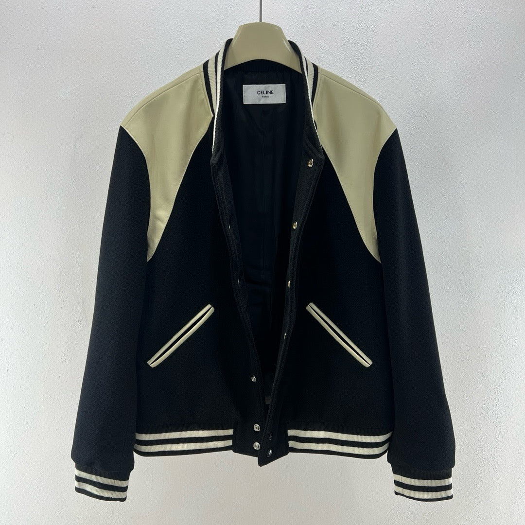 Black Wool Shoulder Panel Varsity - Men's