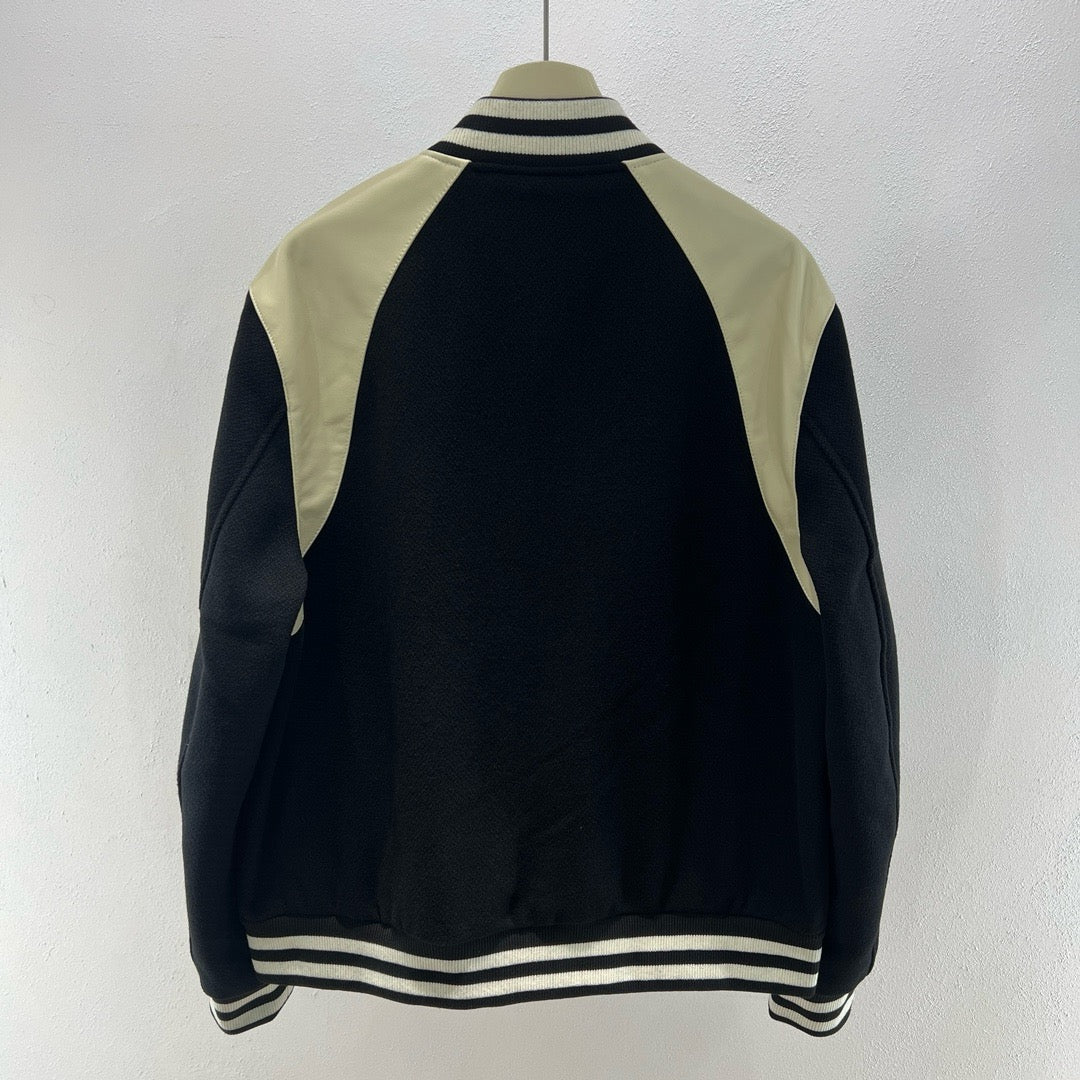 Black Wool Shoulder Panel Varsity - Men's