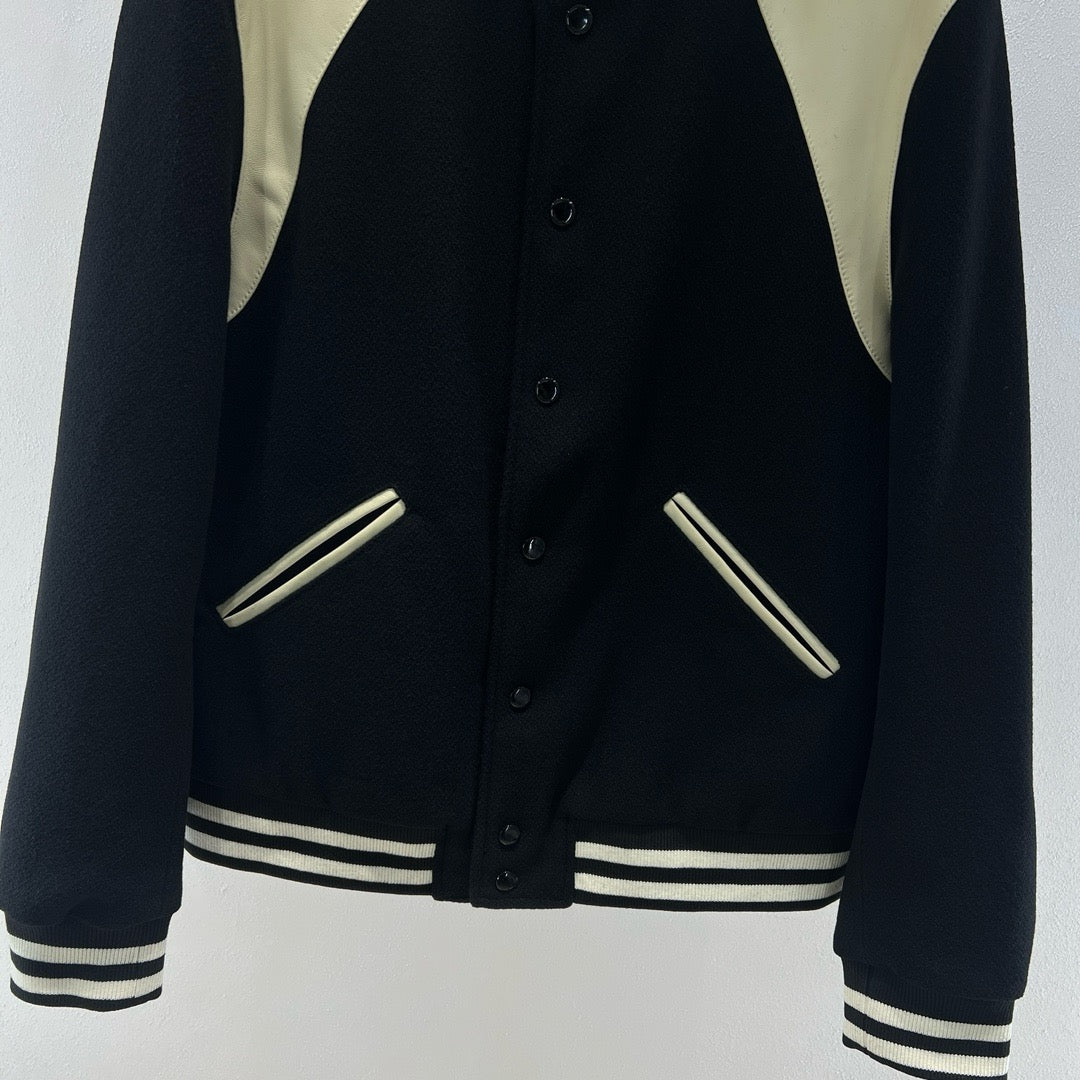 Black Wool Shoulder Panel Varsity - Men's