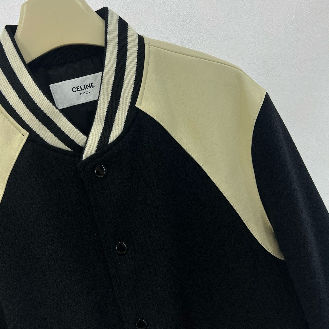 Black Wool Shoulder Panel Varsity - Men's