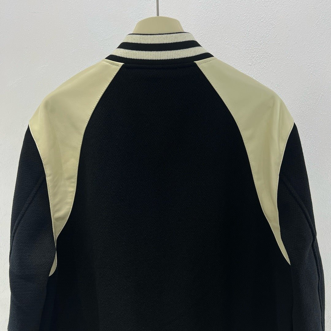Black Wool Shoulder Panel Varsity - Men's