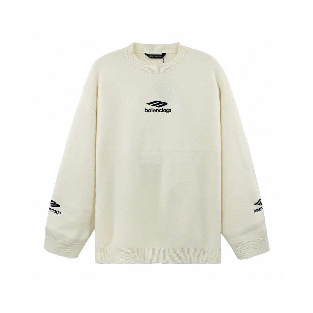 Black Cotton Sports Logo Crewneck - Men's