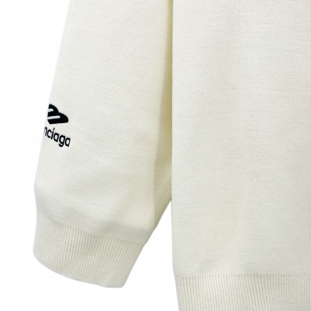 Black Cotton Sports Logo Crewneck - Men's