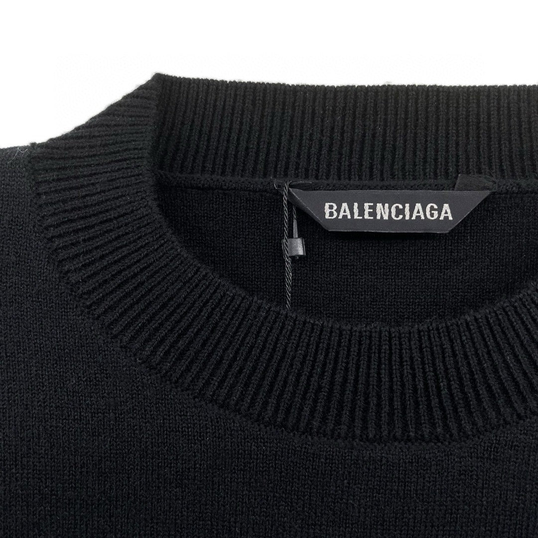 Black Cotton Sports Logo Crewneck - Men's