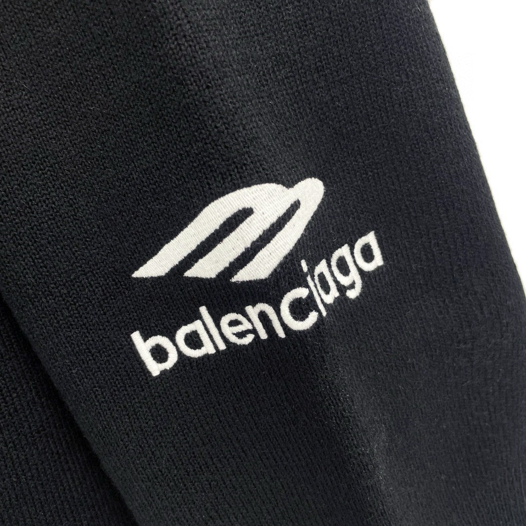 Black Cotton Sports Logo Crewneck - Men's