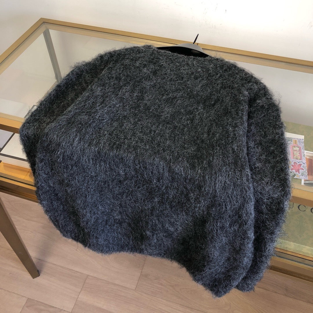 Grey Mohair Graphic Crewneck - Men's