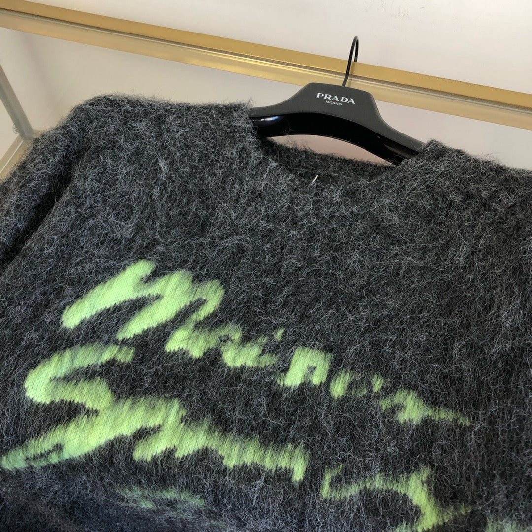 Grey Mohair Graphic Crewneck - Men's