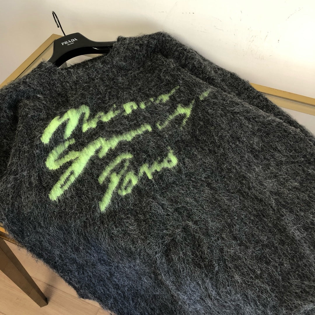 Grey Mohair Graphic Crewneck - Men's