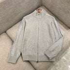 Grey Wool Plain Zip-Through - Men's