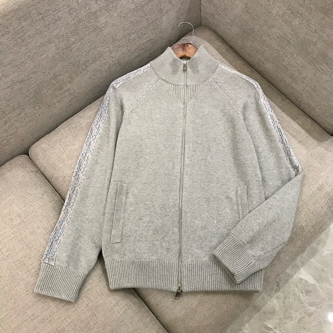 Grey Wool Plain Zip-Through - Men's