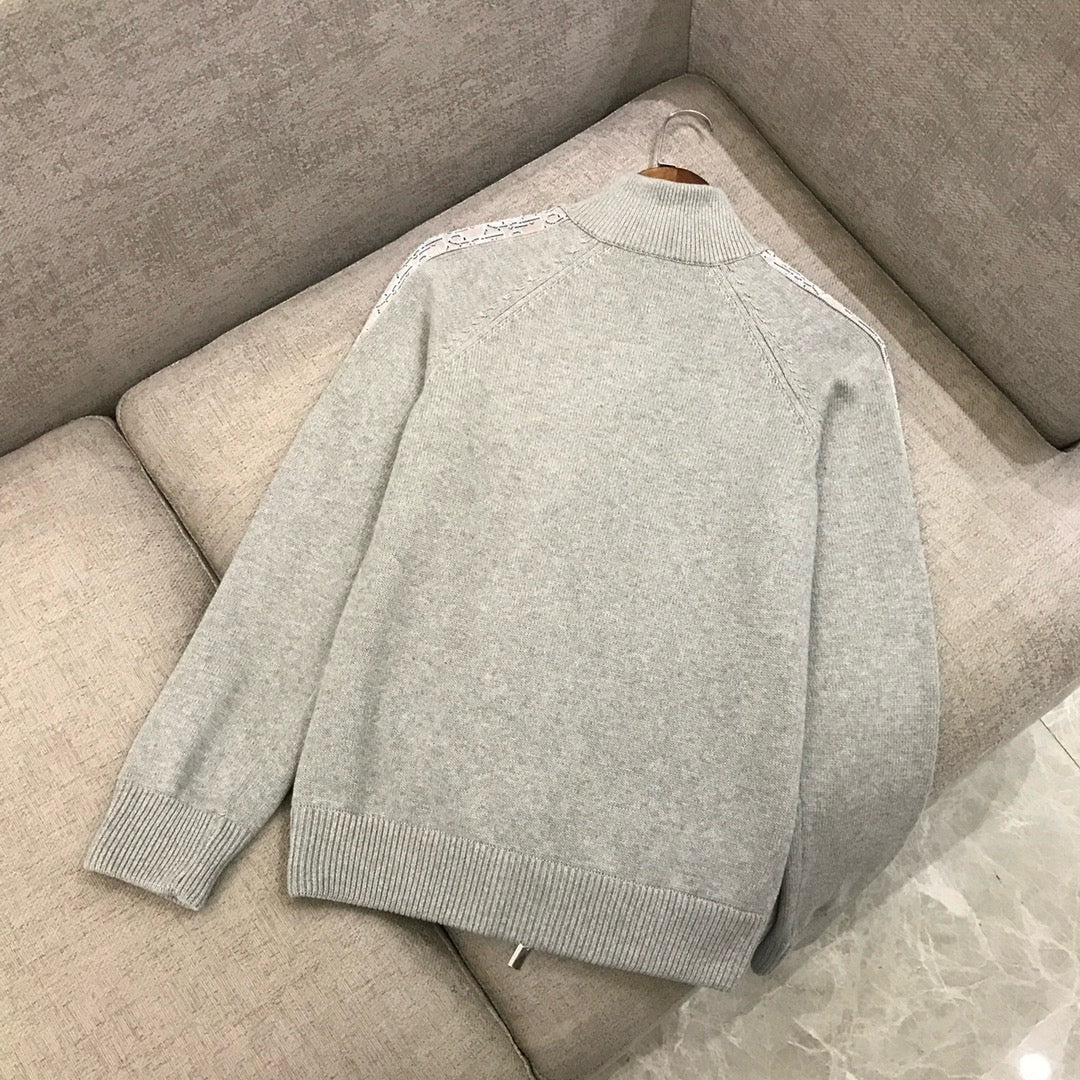 Grey Wool Plain Zip-Through - Men's