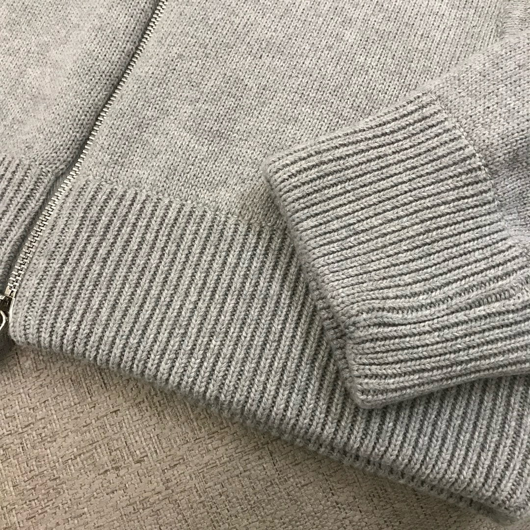 Grey Wool Plain Zip-Through - Men's