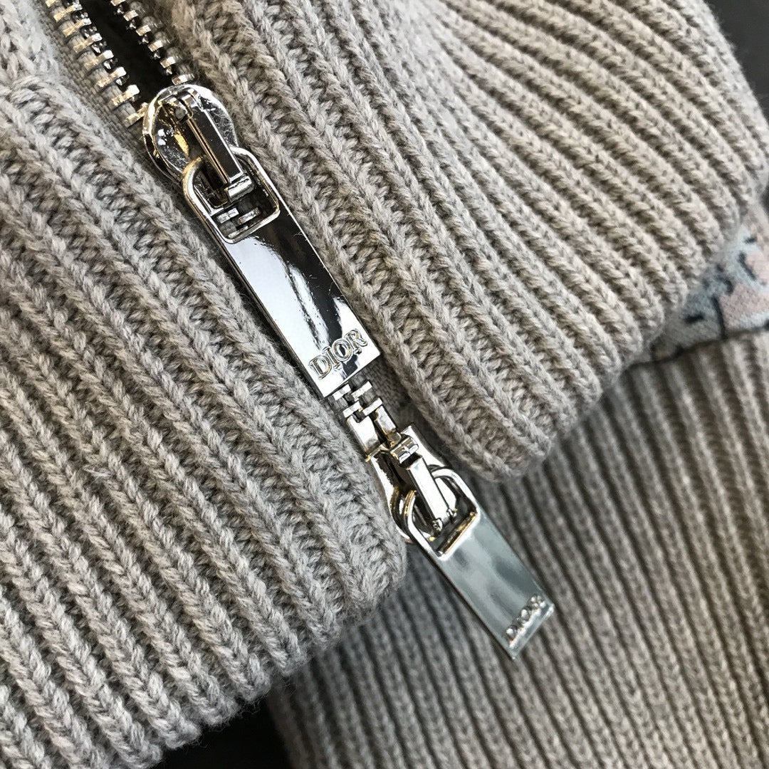 Grey Wool Plain Zip-Through - Men's