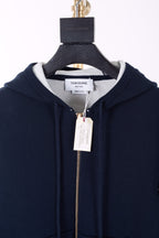 Navy Wool Bar Stripe Zip-Through - Men's