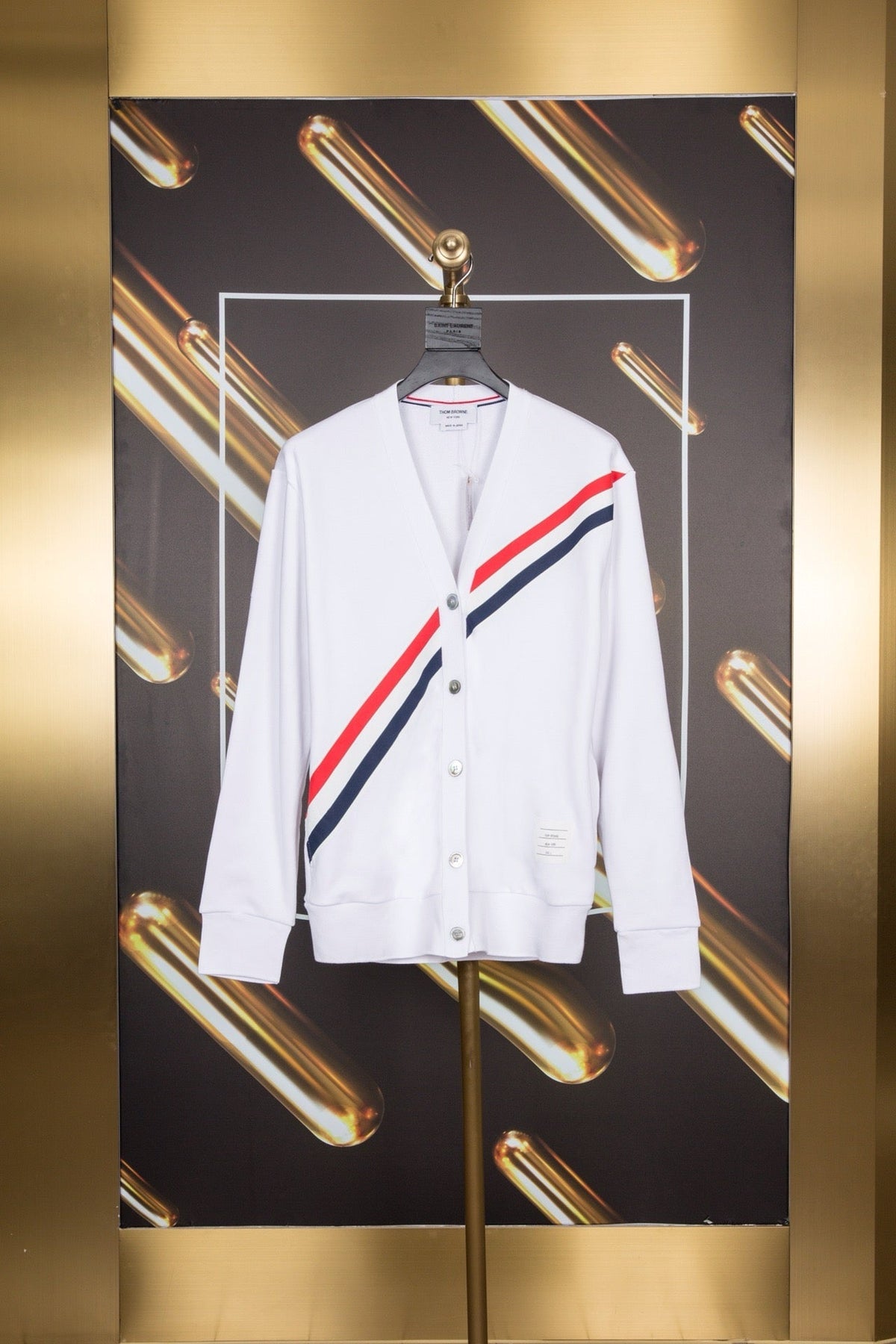 White Wool Striped Placket Cardigan - Men's