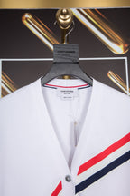 White Wool Striped Placket Cardigan - Men's