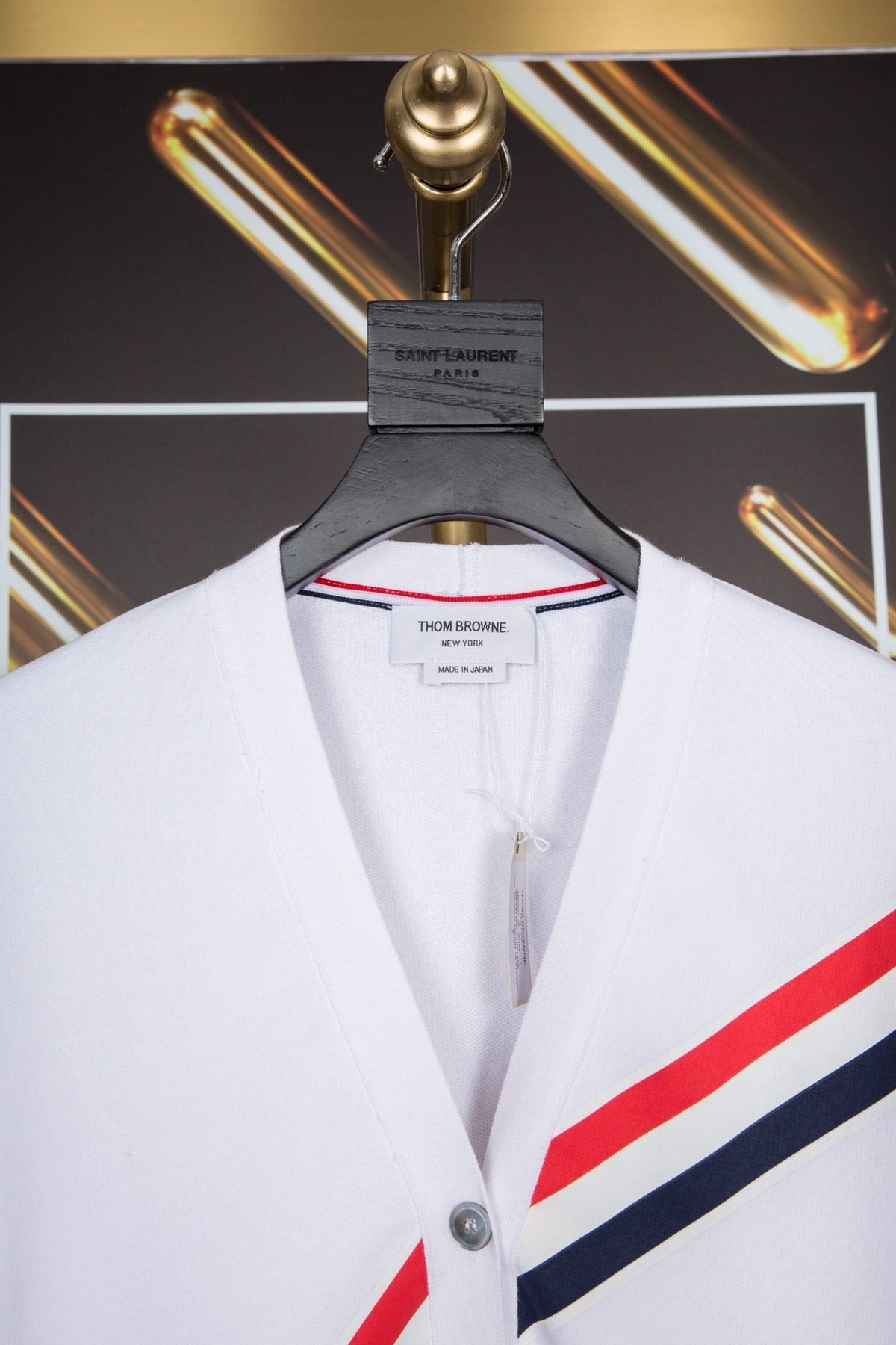 White Wool Striped Placket Cardigan - Men's