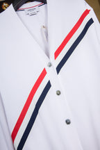 White Wool Striped Placket Cardigan - Men's