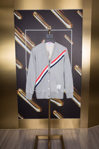 White Wool Striped Placket Cardigan - Men's