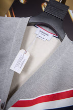 White Wool Striped Placket Cardigan - Men's