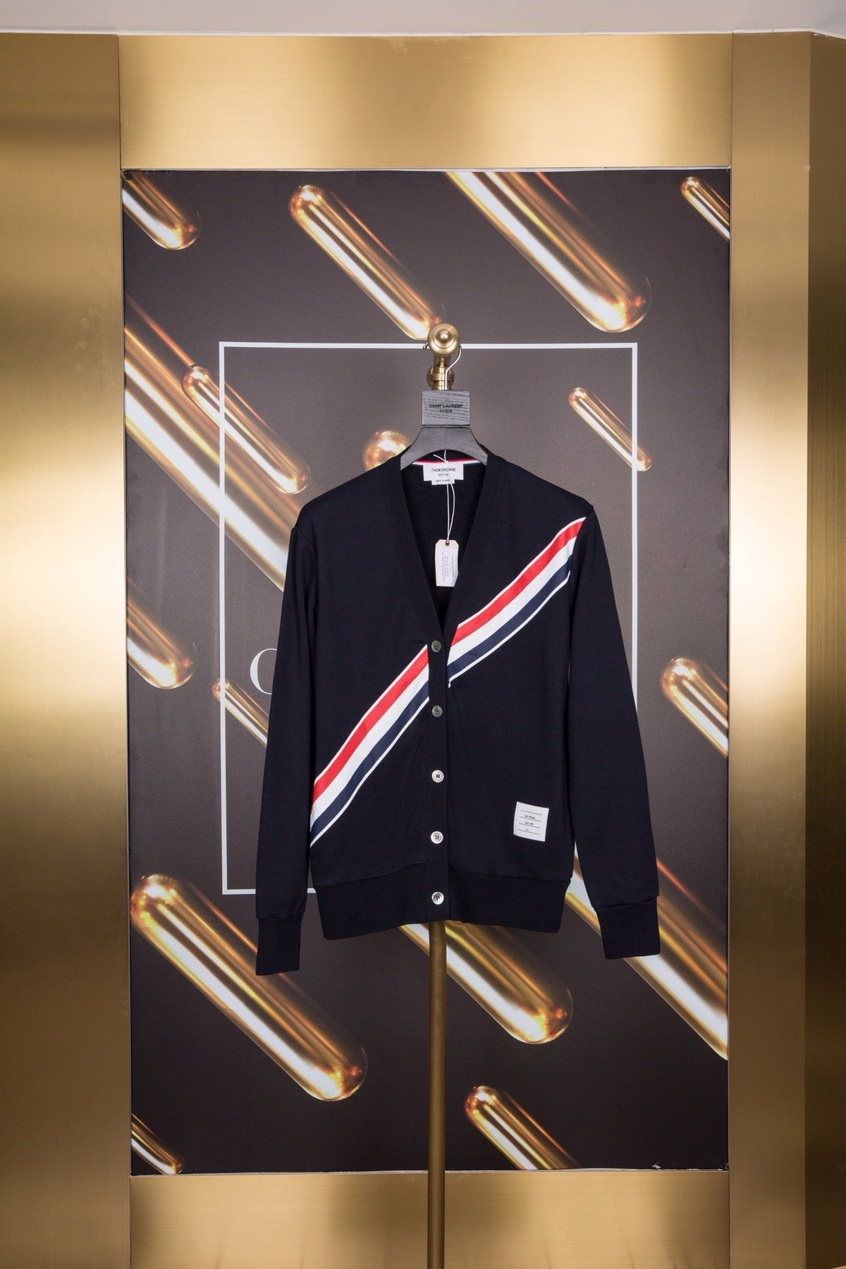 White Wool Striped Placket Cardigan - Men's