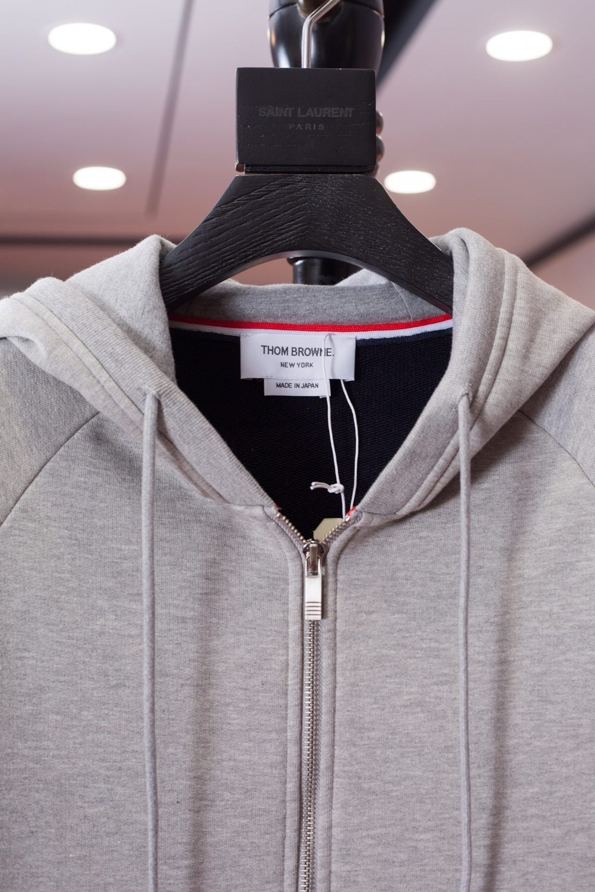 Grey Cotton Striped Placket Zip-Through - Men's