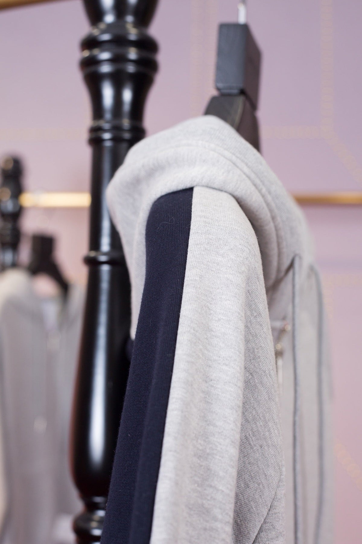 Grey Cotton Striped Placket Zip-Through - Men's