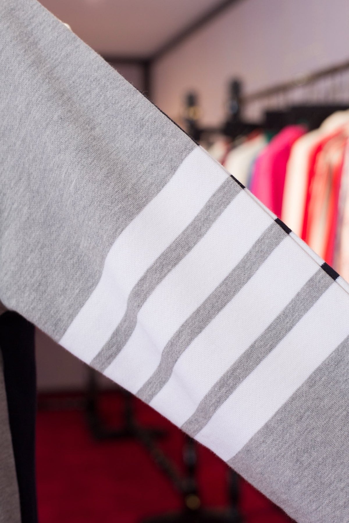 Grey Cotton Striped Placket Zip-Through - Men's