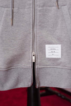 Grey Cotton Striped Placket Zip-Through - Men's