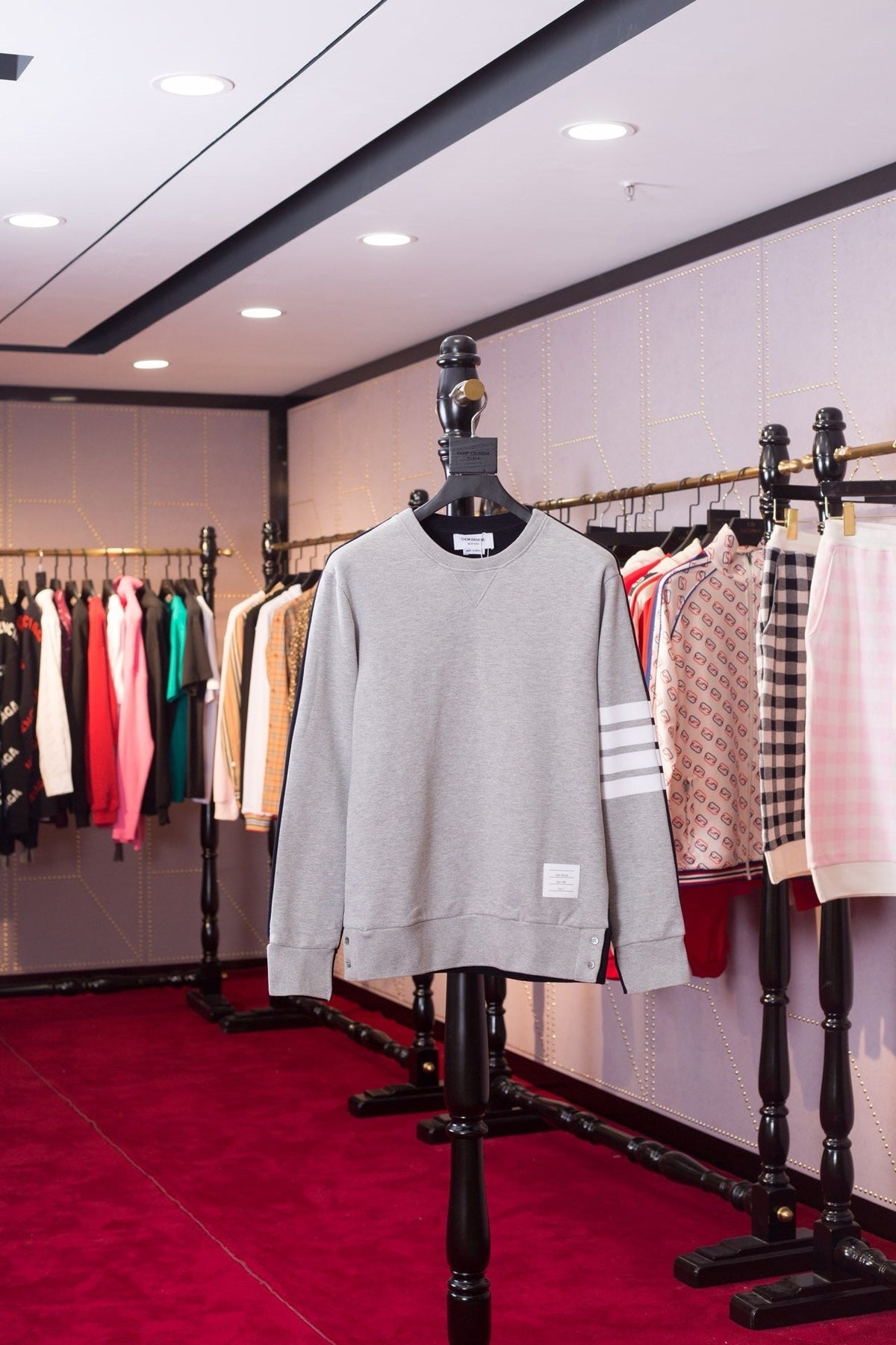 Grey Wool Bar Stripe Crewneck - Men's