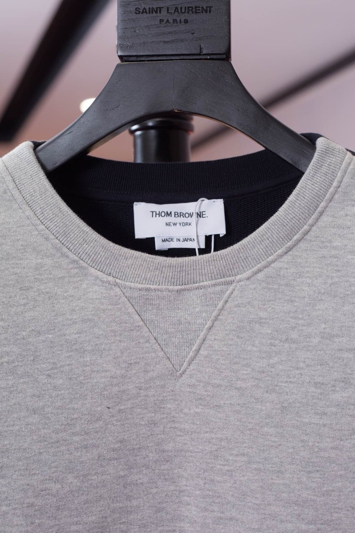 Grey Wool Bar Stripe Crewneck - Men's