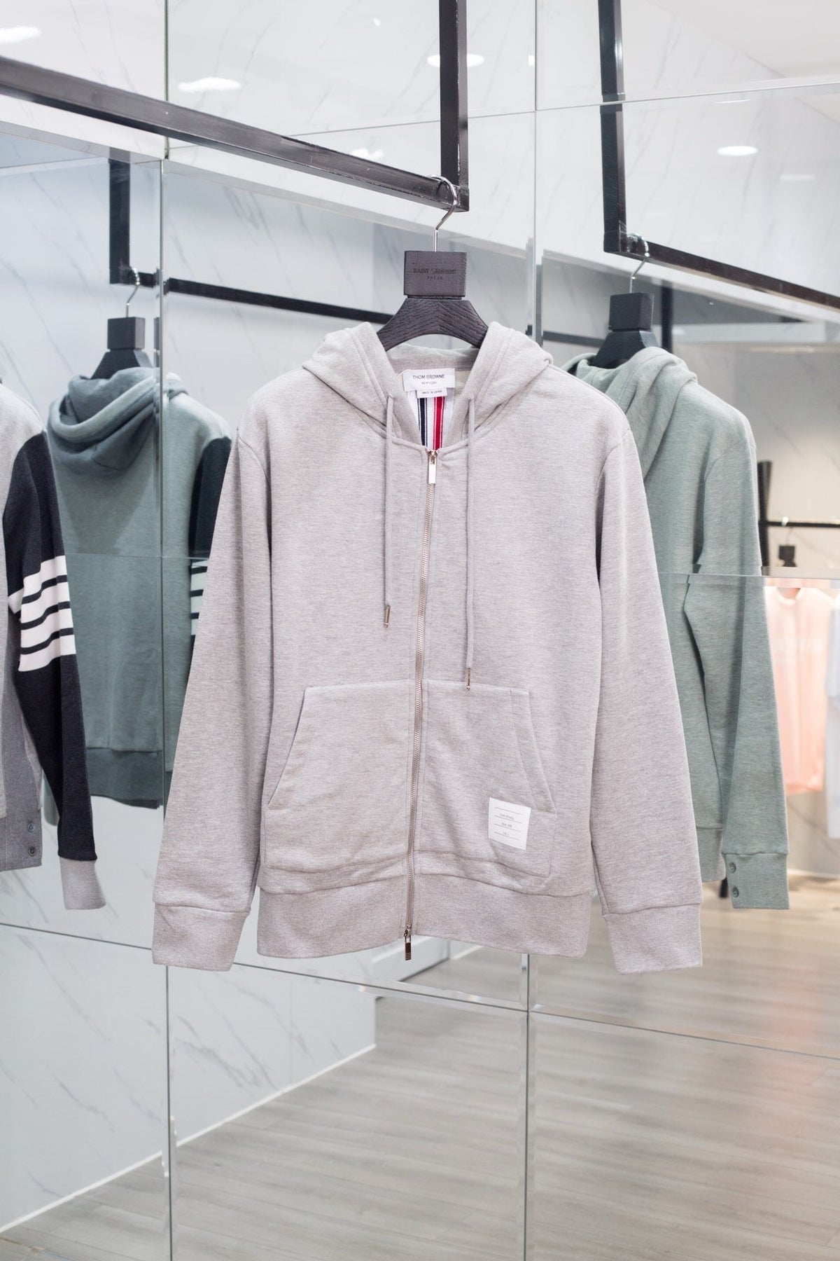 Grey Cotton Striped Sleeve Zip-Through - Men's