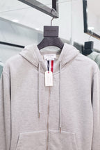 Grey Cotton Striped Sleeve Zip-Through - Men's