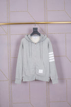 Grey Cotton Bar Stripe Zip-Through - Men's