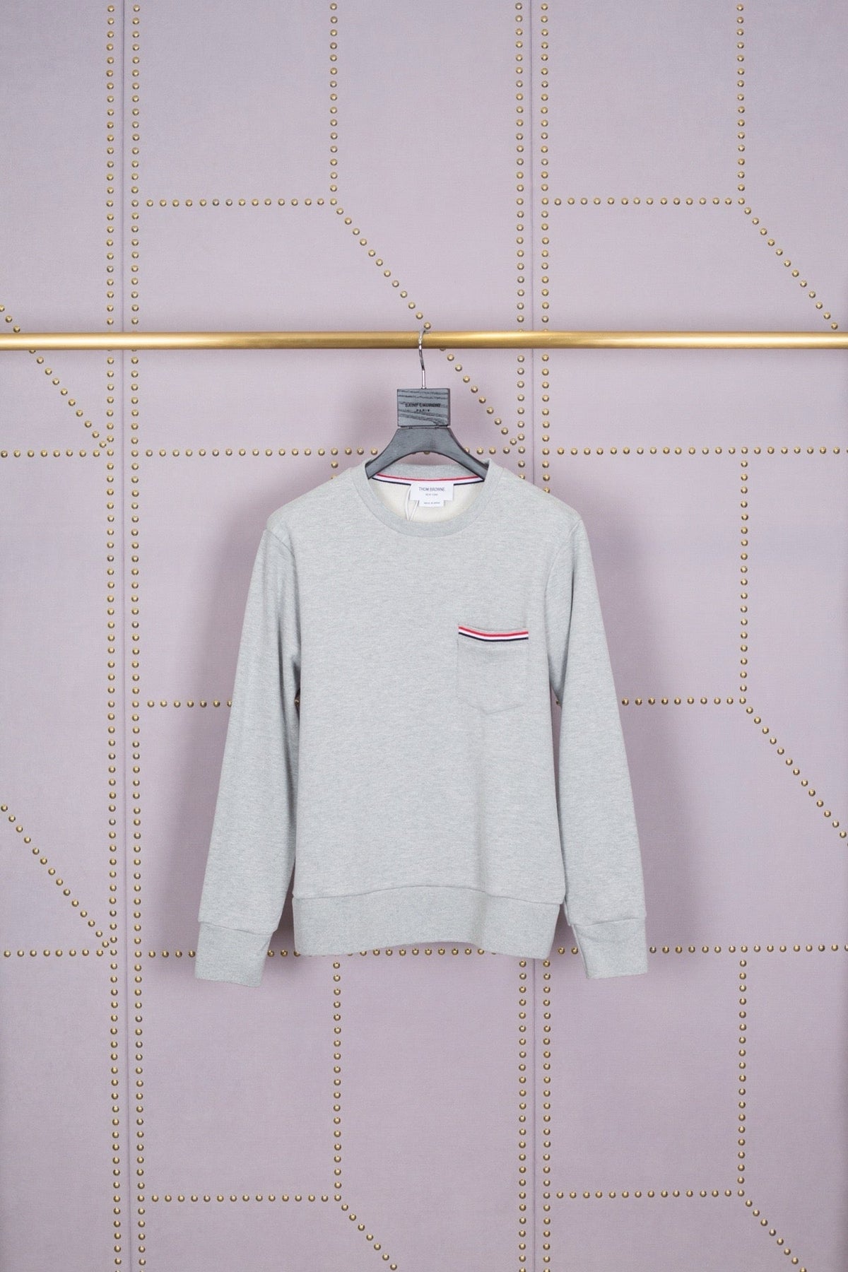 Grey Wool Chest Logo Crewneck - Men's
