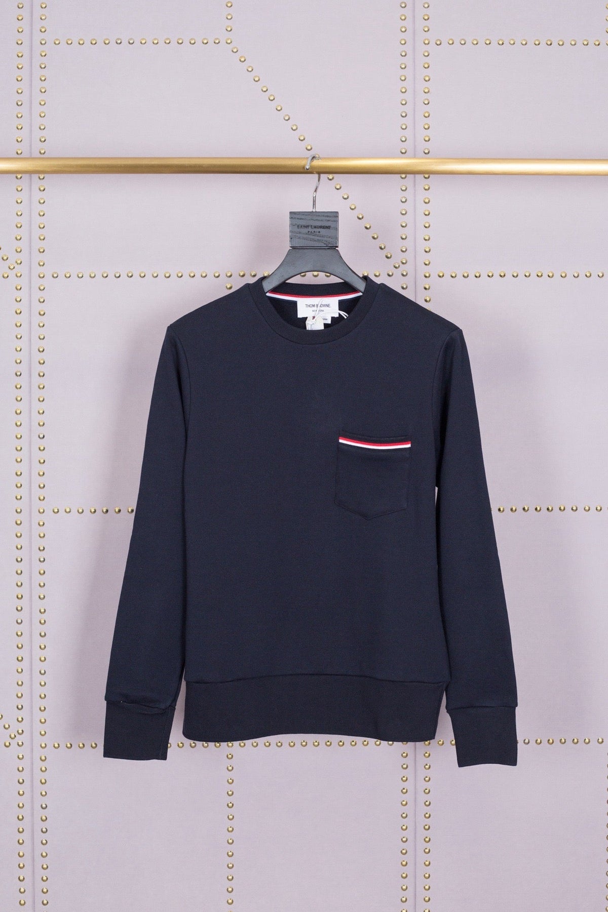 Grey Wool Chest Logo Crewneck - Men's