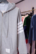 Grey Cotton Striped Sleeve Zip-Through - Men's