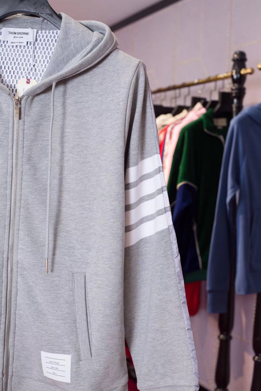 Grey Cotton Striped Sleeve Zip-Through - Men's