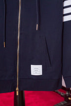 Grey Cotton Striped Sleeve Zip-Through - Men's