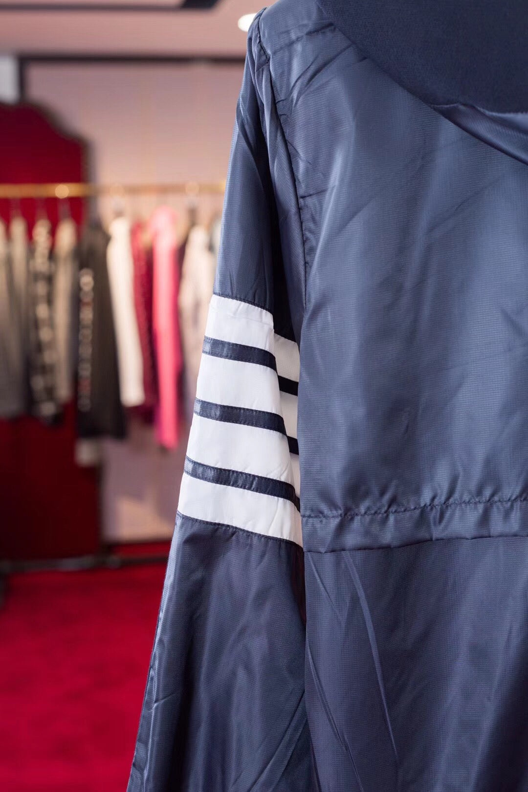 Grey Cotton Striped Sleeve Zip-Through - Men's