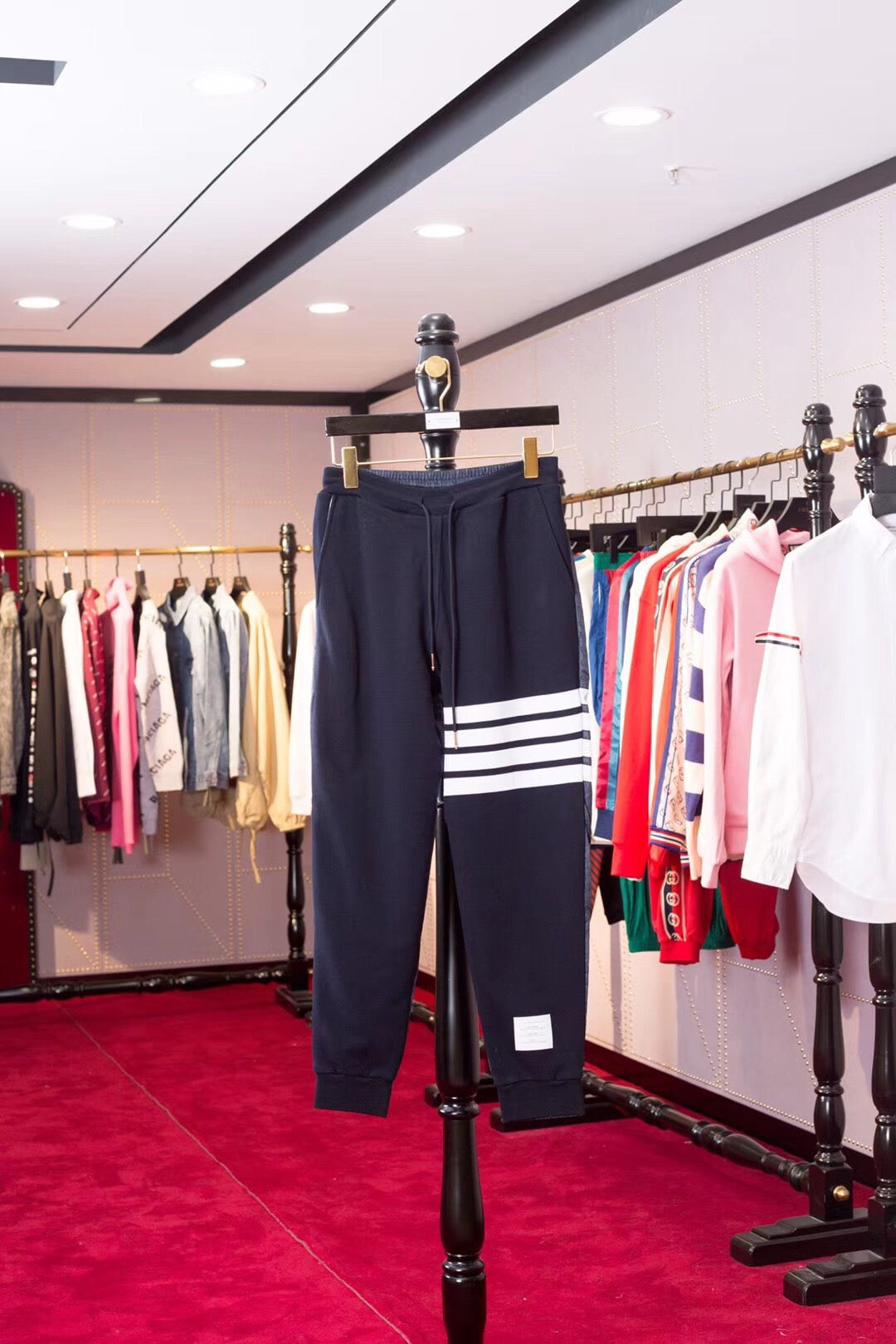 Grey Cotton Four-Bar Joggers - Men's